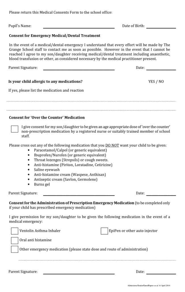 Printable Medical Consent Form Adult 9836